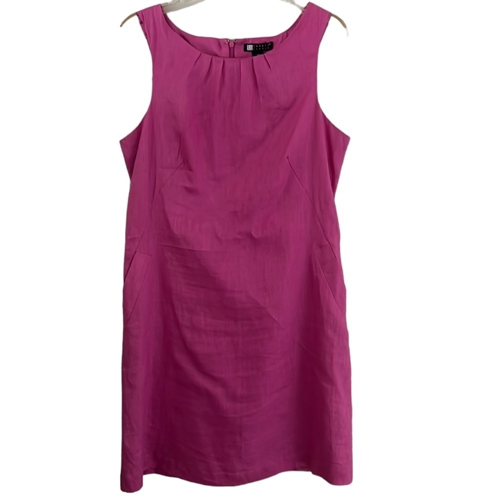 Carole Little 100% linen sleeveless sheath dress. Sz. 12. Pink. Pockets. EUC.